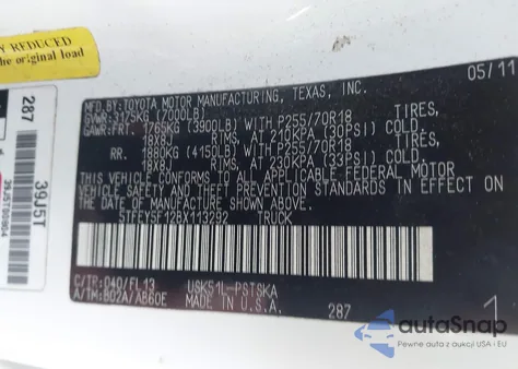 2011 Toyota Tundra Grade 5.7L V8 from USA, damaged, VIN 5TFEY5F12BX113292